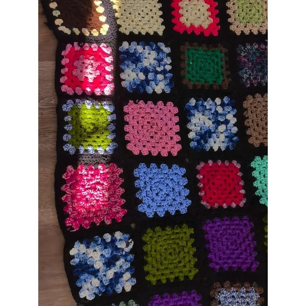 vintage granny square crochet AFGHAN throw blanket decor boho chic 44